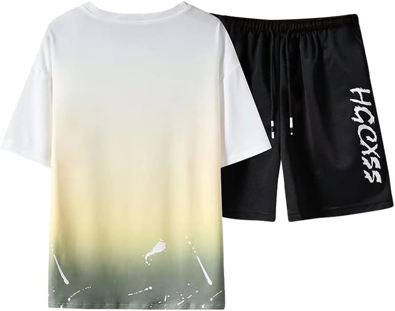 Yaz erkek Setleri Kore Eşofman Streetwear Casual Baskı Erkekler Kıyafet Seti T Shirt Şort 2 Parça Setleri Erkek Giysileri