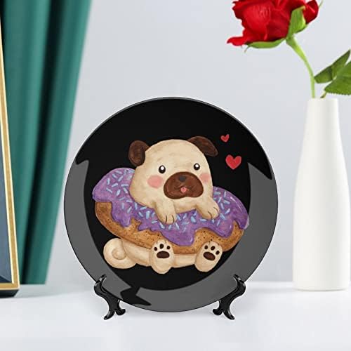 Çörek Pug Dekoratif Levha Yuvarlak seramik tabak Kemik Çini Tabak Ekran Standı ile Parti Düğün Dekor için