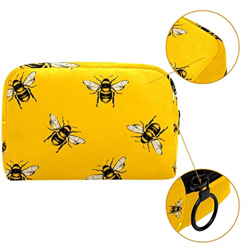 Bal Arısı Bal Sarı Arka Plan üzerinde Küçük makyaj çantası Kılıfı Çanta Seyahat Kozmetik Çantası Taşınabilir makyaj çantası