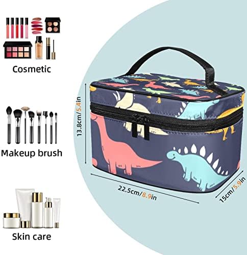 LORVIES Renkli Tür Dinozorlar Kozmetik Çantası Tuval Seyahat makyaj çantası Üst Kolu Tek Katmanlı Makyaj çanta düzenleyici