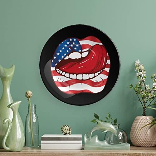 Amerikan Bayrağı Dudaklar Seramik Dekoratif Tabaklar Standı ile Kemik Çini askı süsleri tatlı tabakları