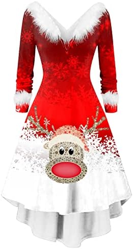 NOKMOPO mini etekler Kadınlar için kadın Moda Noel Peluş Uzun Kollu V Yaka Düzensiz Elbiseler Uzun Kollu Elbise