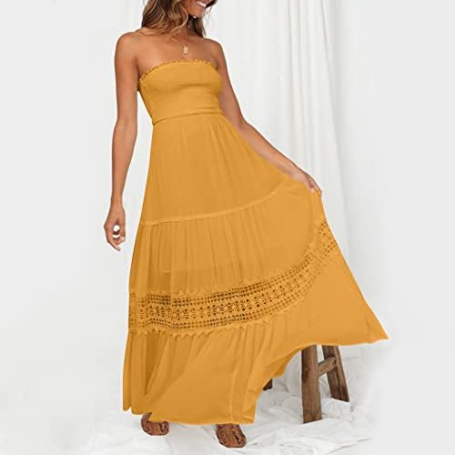 Kadın Kısa Kollu O Boyun Önlüklü Elastik Bel Katmanlı Maxi Elbise Yaz Boho Çiçek Flare Güneş Elbise Kuşaklı rahat elbise