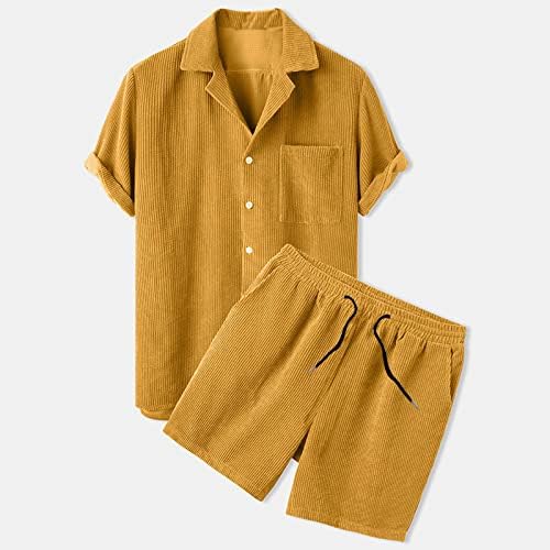 NaRHbrg erkek Rahat Kadife Gömlek Setleri Kısa Kollu Şort Takım Elbise 2 Parça Kıyafet T-Shirt ve şortlar Seti Salonu