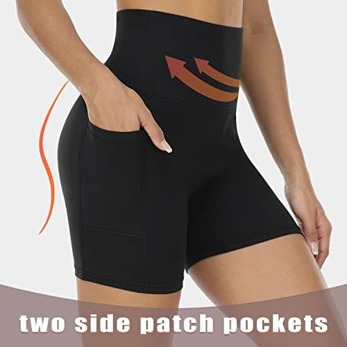 2 Paket Biker Şort Cepler ile Kadınlar için-5 Yüksek Bel Tereyağı Yumuşak Karın Kontrol Atletik Egzersiz Spor Yoga kısa pantolon