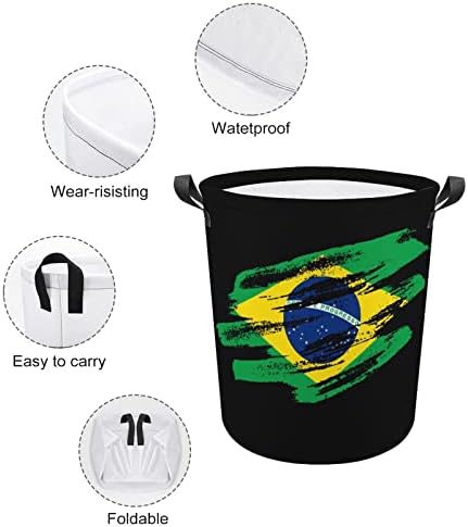 Vintage Brezilya Bayrağı çamaşır kollu sepet Yuvarlak Katlanabilir çamaşır sepeti Depolama Sepeti Yatak Odası Banyo için