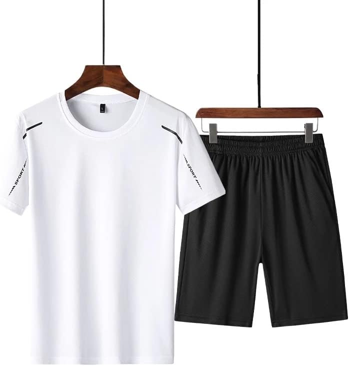 ZYZMH erkek Yaz Eşofman Spor Kısa Kollu T Shirt + Kısa Iki Parçalı Setleri Erkek Rahat spor takımları (Renk: A, Boyut: XLcode)