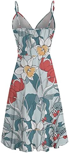 HTHJSCO Kadın Spagetti Kayışı Wrap Elbiseler V Yaka Kolsuz Çiçek Baskı Yaz Hawaii Sundress Fırfır Etek Cami Kısa Elbise