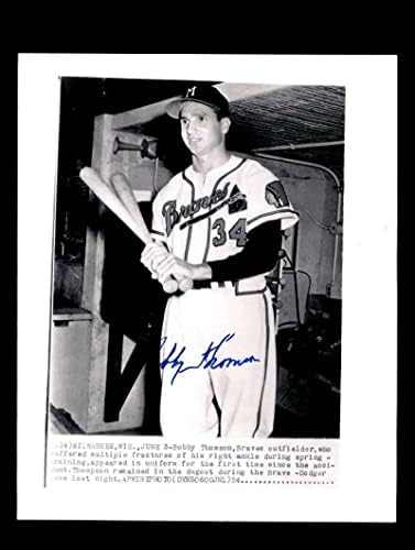 Bobby Thomson PSA DNA İmzalı 8x10 Orijinal 1954 Telli Fotoğraf Braves İmzalı-İmzalı MLB Fotoğrafları