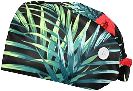 OELDJFNGSDC 2 Paket Tropikal Yapraklar ve Çiçekler Çalışma Kapağı Düğmeleri ile Ter Bandı Ayarlanabilir Kravat Geri Kabarık