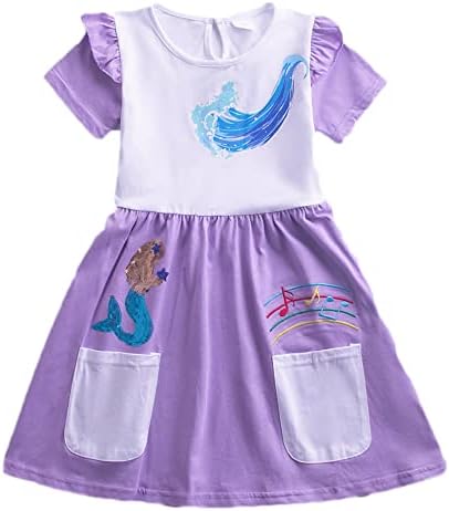JUXINSU Toddler Pamuk Kız Yaz Kısa Kollu Elbise Gökkuşağı Midilli Karikatür Kızlar için 3-7 Yıl