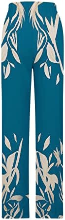 Oplxuo Yüksek Bel Keten Pantolon Kadınlar için Yaz Geniş Bacak Çiçek Baskı Boho Palazzo Pantolon Gevşek Pantolon cepli pantolon