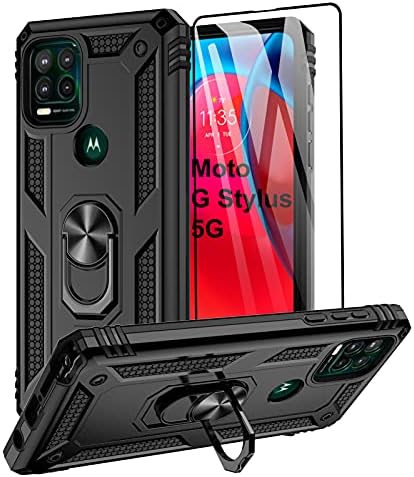 Temperli Cam Ekran Koruyucu ve Parmak Yüzük Tutucu Kickstand ile Aliruke Moto G Stylus 5G Durumda, Motorola Moto G Stylus