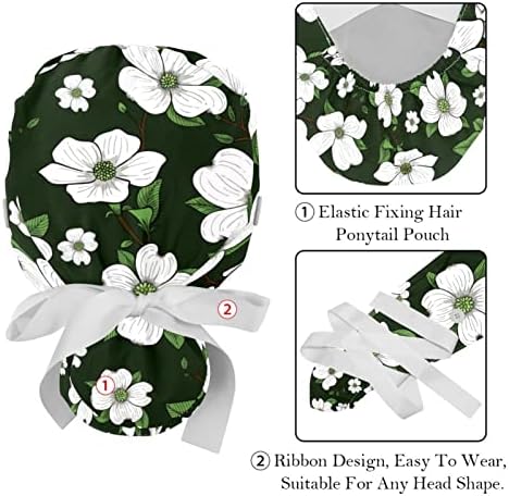Çiçekler Yaprak Çalışma Kapağı Düğmesi ve Ter Bandı Ayarlanabilir esnek Bant Kravat Geri Fırçalama Şapka 2 Adet Kabarık Hemşire