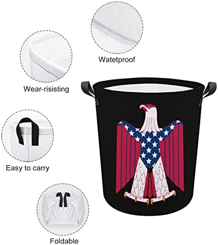 Amerikan Bayrağı Kel Kartal çamaşır sepetleri Kolları ile Su Geçirmez Katlanabilir Yuvarlak Giysi Sepetleri saklama kutusu