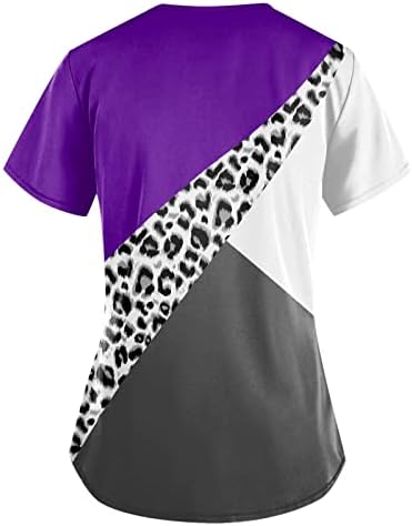 Kadın Scrubs, Artı Boyutu Scrubs Kısa Kollu Fırçalama Üst Kadınlar için Hemşire Scrubs Leopar Patchwork T-Shirt Baskı Üstleri