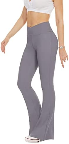ESOFT Kadın Siyah Yoga Cepli pantolon, Yüksek Bel Crossover Bootcut Flare Tayt
