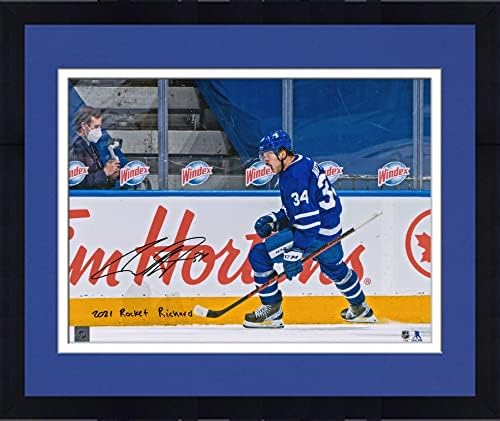 Çerçeveli Auston Matthews Toronto Maple Leafs İmzalı 16 x 20 Hedef Kutlama Fotoğrafı 2021 Rocket Richard Yazıtlı-İmzalı NHL