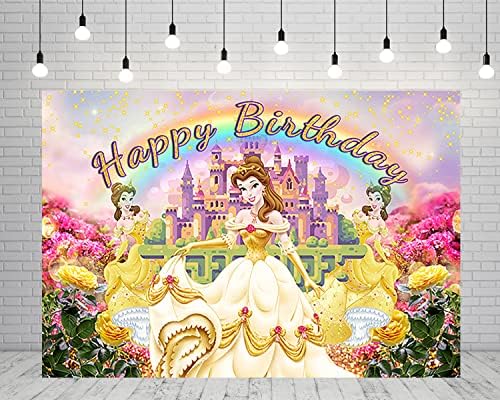 Prenses Belle Zemin Doğum Günü Partisi Malzemeleri için 5x3ft Güzellik ve Canavar Fotoğraf Arka Planlar Belle Tema Bebek