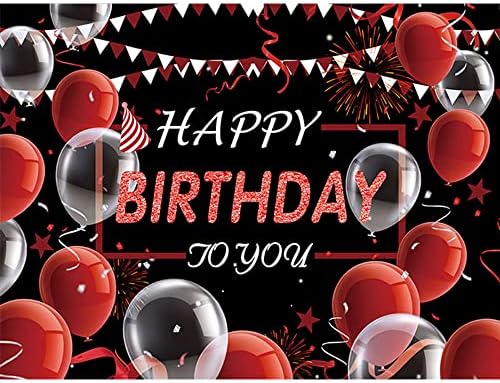 CGXINS 7X5ft Beyaz Kırmızı ve Siyah Mutlu Doğum Günü Fotoğraf Backdrop Balon Konfeti Mutlu Doğum Günü Afiş Doğum Günü Partisi