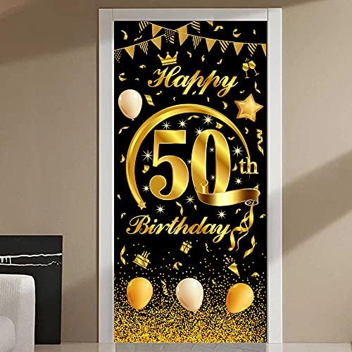 Mocossmy Mutlu 50th Doğum Günü Kapı Afiş, Büyük Siyah ve Altın Mutlu Doğum Günü Kapı Kapak Sundurma Fotoğraf Arka Plan Zemin