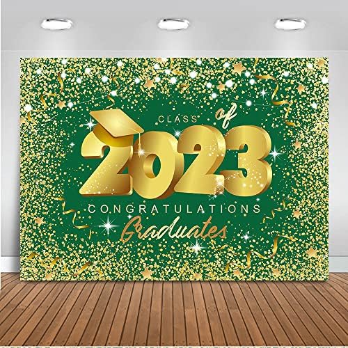 Mocsıcka Sınıfı 2023 Zemin 7x5ft Yeşil ve Altın Glitter Tebrikler Grad Parti Fotoğraf Arka Planında Mezuniyet Partisi Fotoğraf