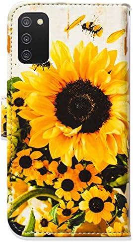 Bcov Galaxy A02s Durumda, ayçiçeği Arı Flip Telefon Kılıfı Cüzdan Kapak için Kart Yuvası Tutucu Kickstand ile Samsung Galaxy