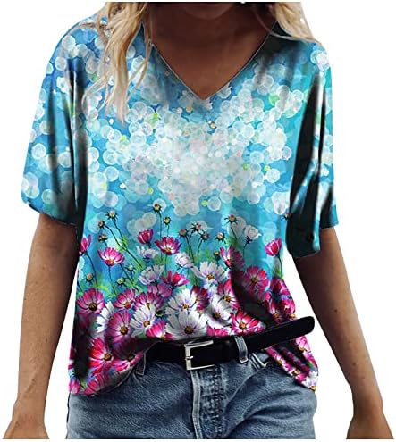 NOKMOPO Bayan Gömlek Casual Artı Boyutu Moda Rahat Artı Boyutu Çiçek Baskı Yuvarlak Boyun T-Shirt