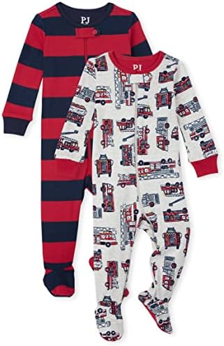 Çocuk Yeri Bebek 2 Paket ve Yürümeye Başlayan Çocuklar Rahat Fit %100 % Pamuk Zip-Ön Tek Parça Ayaklı Pijama 2-Pack