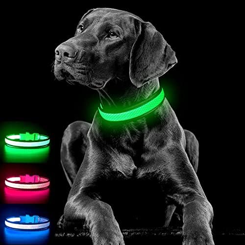 Domagıker Köpek Light Up Yaka-Su geçirmez Yansıtıcı LED Yaka Şarj Edilebilir, Mesh Ayarlanabilir Yanıp sönen ışıklı Köpek