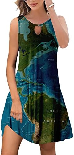 ETCYY Yaz Plaj Elbiseleri Kadınlar için 2023 Moda Boho Çiçek Baskı Ekip Boyun T Gömlek Elbise Kolsuz Yensiz Cepler ile XX-Large