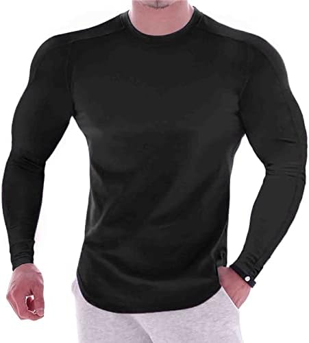 ZDFER Erkekler Egzersiz Sıkıştırma T-Shirt Uzun Kollu Kas Slim Fit Çabuk Kuruyan Dip Üstleri Elastik Atletik Spor Tee