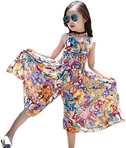 EGELEXY Bohem Tarzı Çocuk Kız Yaz Şifon Plaj Etek Pantolon Tulum Çiçek Elbise