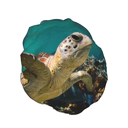 Deniz Kaplumbağası Baskılı Duş Başlığı Saten Kaput saç bonesi Su Geçirmez Banyo Kapakları Elastik Bant Streç Hem Duş Başlığı