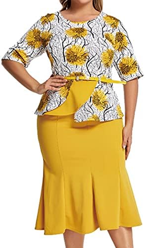 Kadınlar 2023 Bayan Zarif Örgü Dantel Pelerin Elbise Artı Boyutu Moda Baskı Boyun Yarım Yaz Günlük elbiseler