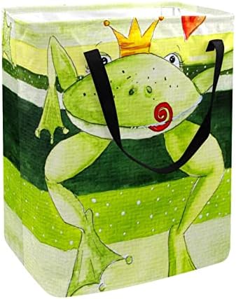 Kurbağa Prens Taç Kalp Baskı ile Katlanabilir Çamaşır Sepeti, 60L Su Geçirmez çamaşır sepetleri Çamaşır Kutusu Giysi Oyuncak