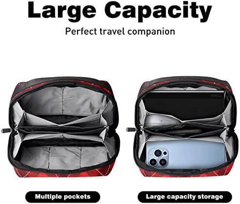Su geçirmez Kozmetik Çantaları, Tartan Ekose Kırmızı Klasik Desen Seyahat Kozmetik Çantaları, Çok Fonksiyonlu Taşınabilir