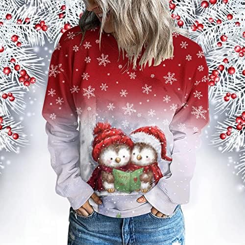Merry Christmas Gevşek Gömlek Kadınlar için Büyük Boy Uzun Kollu Ekip Boyun Tişörtü Sevimli Noel Grafik Tatil Casual Tops