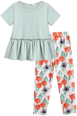 Arshiner Toddler Kız Kıyafetler 2 Parça Çocuk Giysileri Fırfır Çiçek Üst ve Pantolon Setleri Yaz Playwear Eşofman Cepler
