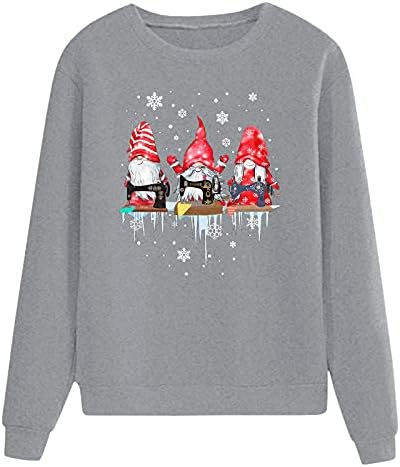 Noel Tişörtü,2022 Kış Gevşek Fit S-3XL Crewneck Moda Rahat Uzun Kollu Noel Grafik Moda Gömlek Tops