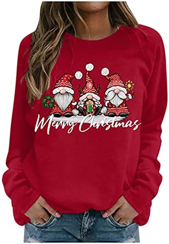 Noel Tişörtü,2022 Kış Gevşek Fit S-3XL Crewneck Moda Rahat Uzun Kollu Noel Grafik Moda Gömlek Tops