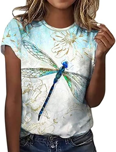 Yaz Bayan Kısa Kollu Ekip Boyun Çiçek Baskılı Üst T Shirt Casual Gömlek Tee Kadınlar için Uzun Kollu Üst Küçük Kadınlar