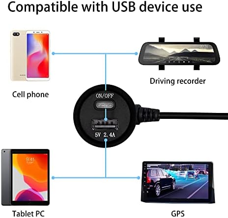 RIIEYOCA Dash Kamera Mini USB Güç Kablosu, Anahtarlı USB 5V 2.4 A Bağlantı Noktası, Çoğu Dash Kamera ve GPS Navigasyon için,