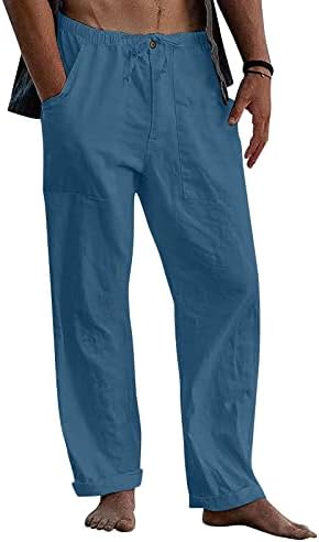 Erkek koşu pantolonları Erkek takım elbise pantalonları Gevşek Rahat Düz Renk Pamuk Keten Pantolon Elastik Kravat Baskılı