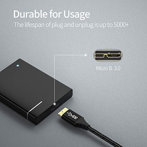 Fasgear Micro B 3.0 Kablosu: Harici Sabit Disk Kablosu Naylon Örgülü USB 3.0 A'dan Micro B Kablosuna 5Gbps Veri Senkronizasyonu