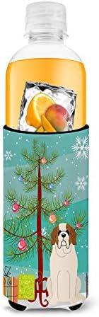 Caroline's Treasures BB4160MUK Merry Christmas Ağacı Saint Bernard İnce kutular için Ultra Hugger, Soğutucu Kol Hugger Makinede