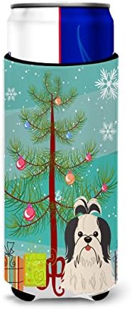 Caroline's Treasures BB4213MUK Merry Christmas Ağacı Shih Tzu Siyah Beyaz İnce kutular için Ultra Hugger, Soğutucu Kol Hugger