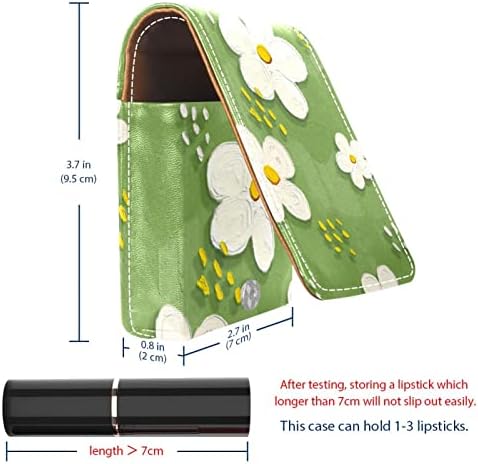 ORYUEKAN Ruj Kılıfı Ayna ile Sevimli Taşınabilir Makyaj Çantası kozmetik torbası, Pastorable Bahar Yeşil Çayır Beyaz Çiçek