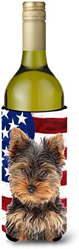 Caroline's Treasures KJ1160LİTERK Yorkie Puppy/Yorkshire Terrier Şarap Şişesi Hugger ile ABD Amerikan Bayrağı, Şişe Soğutucu