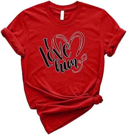 KCJGİKPOK Bayan Aşk Baskı Kısa Kollu Tişörtleri Yuvarlak Boyun Sevgililer Günü Grafik Tees Casual Sevimli Tunik Bluz Tops